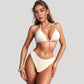 Three-Piece Lace Swimsuit Set with Long Sleeve Crop Top Triangle Bikini and Ruched Mini Skirt Cover-Up