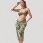 Ring Front Bikini Top with Adjustable Straps and Tropical Leaf Print Sarong Cover-Up Skirt