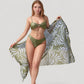 Ring Front Bikini Top with Adjustable Straps and Tropical Leaf Print Sarong Cover-Up Skirt