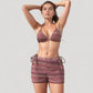 Triangle Bikini Top with Matching Striped Elastic Waist Swim Shorts and Side Tie Details