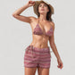 Triangle Bikini Top with Matching Striped Elastic Waist Swim Shorts and Side Tie Details