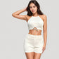 Ribbed Knit Halter Crop Top with Front Tie Cutout and Matching High Waist Shorts Lounge Set
