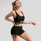 Ribbed Knit Two-Piece Lounge Set with Crisscross Crop Top and Ruched Drawstring Shorts