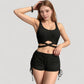 Ribbed Knit Two-Piece Lounge Set with Crisscross Crop Top and Ruched Drawstring Shorts