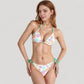 Ribbed Triangle Bikini Set with Floral Print and Adjustable Tie Straps on Top and Bottom