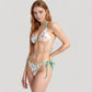Ribbed Triangle Bikini Set with Floral Print and Adjustable Tie Straps on Top and Bottom