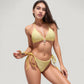 Textured Triangle Bikini Set with Decorative Bow Detail and Adjustable Tie Side Bottoms
