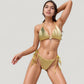 Textured Triangle Bikini Set with Decorative Bow Detail and Adjustable Tie Side Bottoms