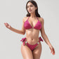 Ruched Triangle Bikini Set with Jeweled Side Hardware and Adjustable Tie Closures