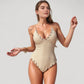 Ribbed One Piece Swimsuit with Lace-Up V Neck and Ruffle Trim Details