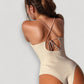Ribbed One Piece Swimsuit with Lace-Up V Neck and Ruffle Trim Details