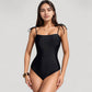 Classic One Piece Swimsuit with Adjustable Shoulder Tie Straps and Straight Neckline