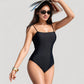 Classic One Piece Swimsuit with Adjustable Shoulder Tie Straps and Straight Neckline