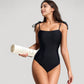 Classic One Piece Swimsuit with Adjustable Shoulder Tie Straps and Straight Neckline