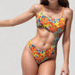 Floral One Shoulder Cutout Monokini Swimsuit with Scoop Neck and High Leg Design