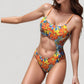 Floral One Shoulder Cutout Monokini Swimsuit with Scoop Neck and High Leg Design