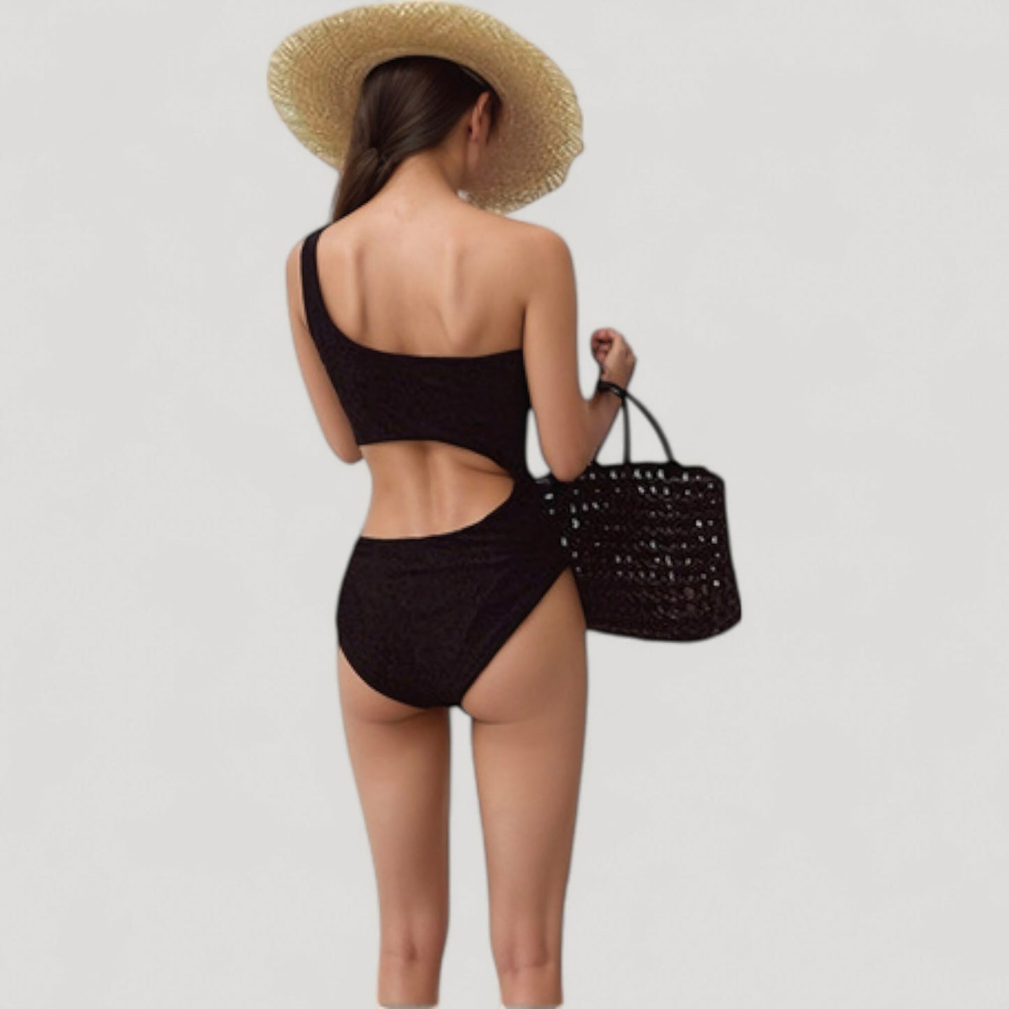 One Shoulder Cutout Monokini Swimsuit with Asymmetrical Top and High Leg Bottom