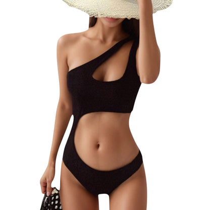 One Shoulder Cutout Monokini Swimsuit with Asymmetrical Top and High Leg Bottom