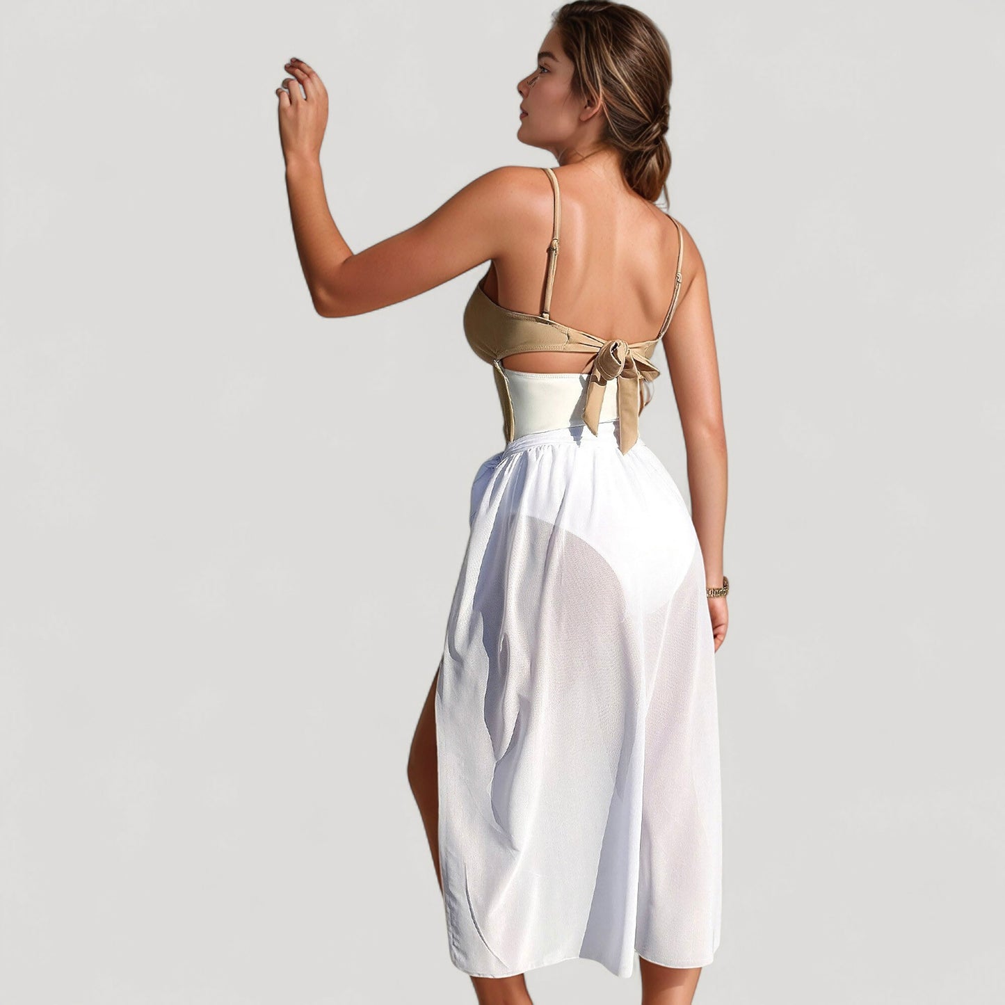 Bikini Top with Jewel Ring Accents and Sheer Wrap Skirt Cover-Up Set