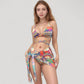 Printed Bikini with Wrap Tie Straps and Matching Side Tie Mini Skirt Cover-Up