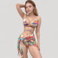 Printed Bikini with Wrap Tie Straps and Matching Side Tie Mini Skirt Cover-Up