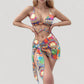 Printed Bikini with Wrap Tie Straps and Matching Side Tie Mini Skirt Cover-Up