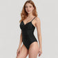 One Piece Swimsuit with Ruched Waist and V-Neck Wrap Front Adjustable Spaghetti Straps