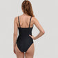 One Piece Swimsuit with Ruched Waist and V-Neck Wrap Front Adjustable Spaghetti Straps
