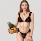 Cherry Print Bikini Set with Triangle Top and Ruffle Strap Detail High Cut Bottom
