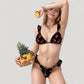 Cherry Print Bikini Set with Triangle Top and Ruffle Strap Detail High Cut Bottom