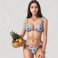 Cherry Print Bikini Set with Triangle Top and Ruffle Strap Detail High Cut Bottom