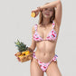 Cherry Print Bikini Set with Triangle Top and Ruffle Strap Detail High Cut Bottom