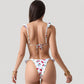 Cherry Print Bikini Set with Triangle Top and Ruffle Strap Detail High Cut Bottom