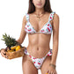 Cherry Print Bikini Set with Triangle Top and Ruffle Strap Detail High Cut Bottom