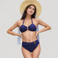 High Waist Bikini Set with Shell-Inspired Ring Detail and Adjustable Halter Strap