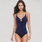 One Piece Swimsuit with Sheer Mesh V-Neck Trim and Contrast Binding