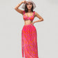 Ruffled Strap Bikini 3 Pcs Set with High Waist Bottom and Bold Abstract Print
