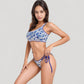 One Shoulder Floral Print Bikini Set with Side Tie Bottoms and Scalloped Trim