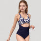 Twist Front Floral One Piece Swimsuit with Cutout Waist and Ruched Tummy Control