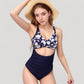 Twist Front Floral One Piece Swimsuit with Cutout Waist and Ruched Tummy Control