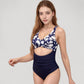 Twist Front Floral One Piece Swimsuit with Cutout Waist and Ruched Tummy Control