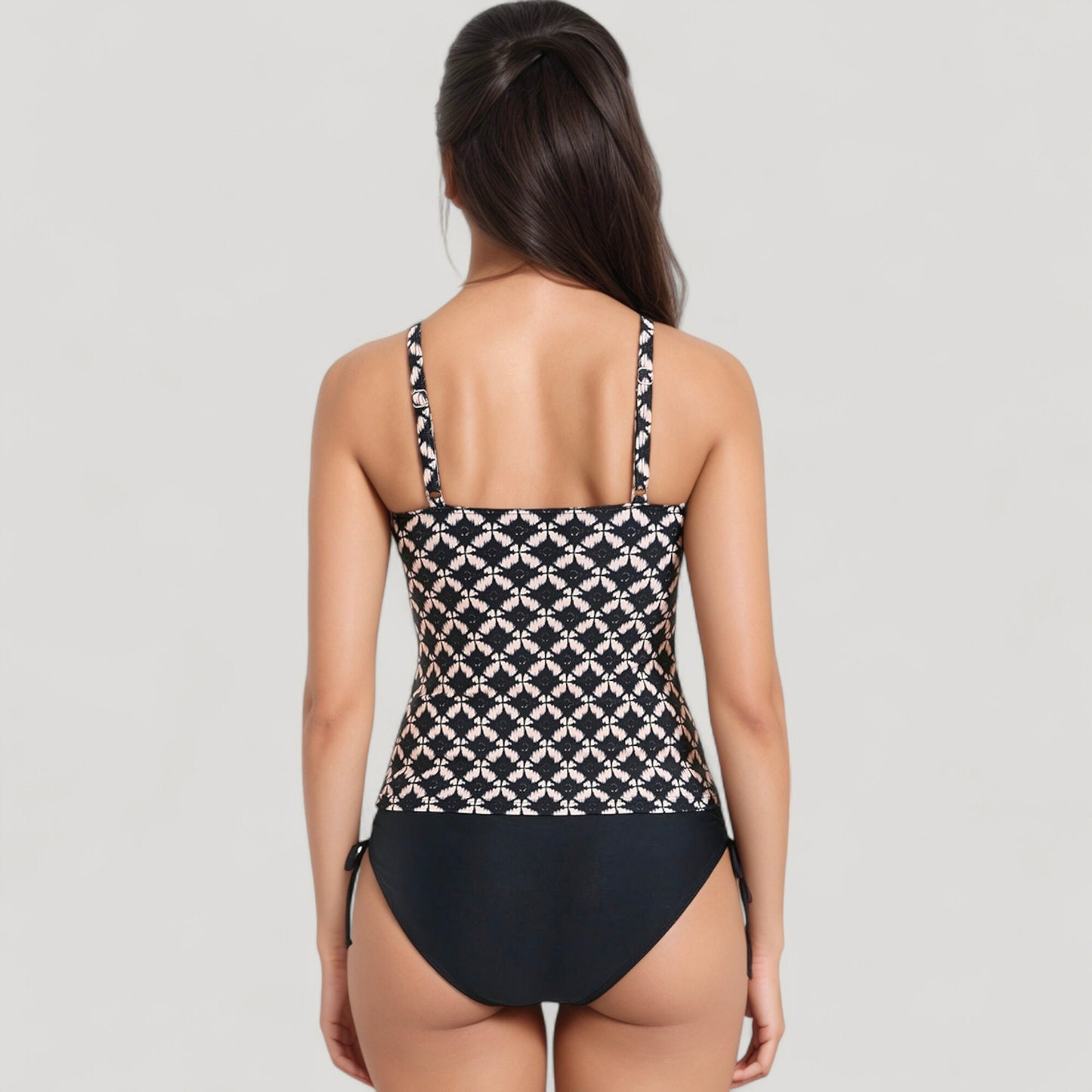 Tankini Top with Front Tie and Adjustable Side Bottoms Two Piece Swimsuit