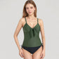 Tankini Top with Front Tie and Adjustable Side Bottoms Two Piece Swimsuit