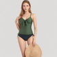 Tankini Top with Front Tie and Adjustable Side Bottoms Two Piece Swimsuit