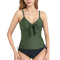 Tankini Top with Front Tie and Adjustable Side Bottoms Two Piece Swimsuit