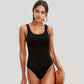 Scoop Neck One Piece Swimsuit with Wide Shoulder Straps and High Cut Leg