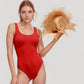 Scoop Neck One Piece Swimsuit with Wide Shoulder Straps and High Cut Leg