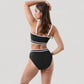 Sporty High Waist Bikini Set with Contrast Trim and Scoop Neck Crop Top