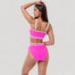 Sporty High Waist Bikini Set with Contrast Trim and Scoop Neck Crop Top