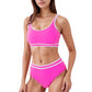 Sporty High Waist Bikini Set with Contrast Trim and Scoop Neck Crop Top